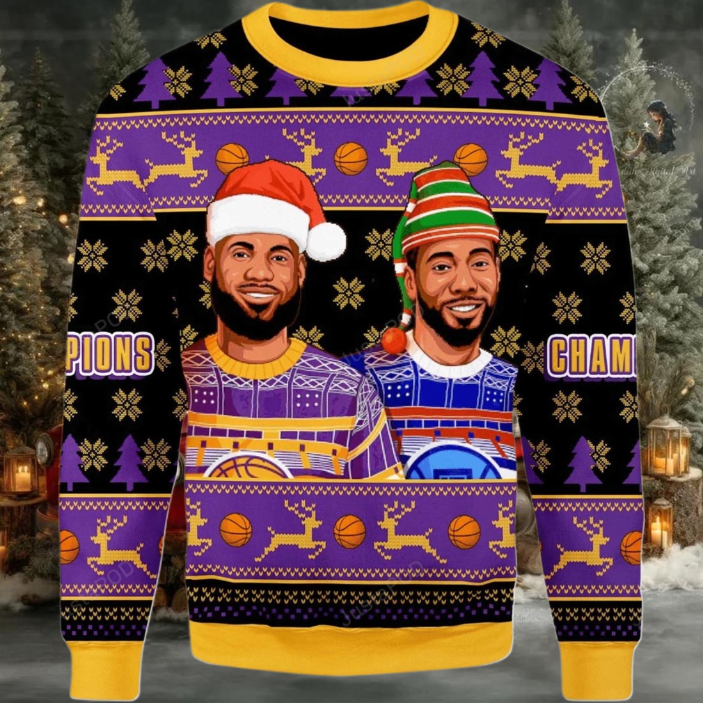 2025 Lebron James And Kawhi Leonard Basketball Christmas Ugly Sweater 2025 Lebron James And Kawhi Leonard Basketball Christmas Ugly Sweater