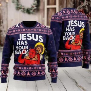 2025 Jesus Has Your Back Ugly Christmas Sweater