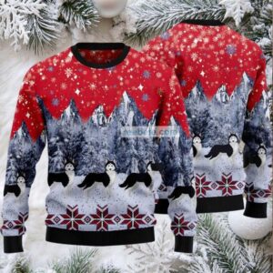 Siberian Husky Snow Ugly Christmas Sweater Red Couples