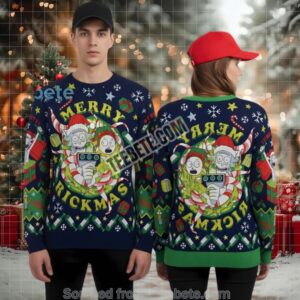 Rick And Morty Merry Rickmas Ugly Christmas Sweater Green Blue Cheap