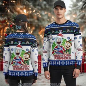 Rick And Morty New York Rangers Ugly Christmas Sweater Blue White Family