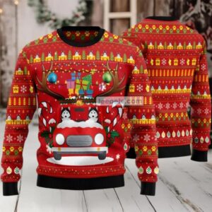 Siberian Husky Reindeer Car Ugly Christmas Sweater Red Couples Siberian Husky Reindeer Car Ugly Christmas Sweater Red Couples