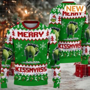 2025 Merry Kissmyass Green Knitted Sweater