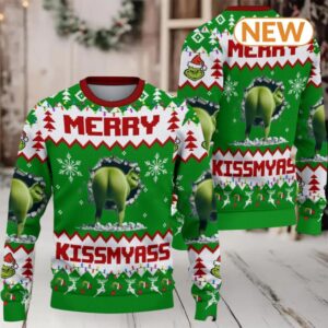 2024 Merry Kissmyass Green Knitted Sweater