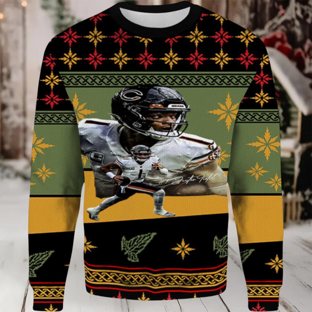 2025 Justin Fields Chicago Chicago Bears Ugly Sweater 2025 Justin Fields Chicago Chicago Bears Ugly Sweater