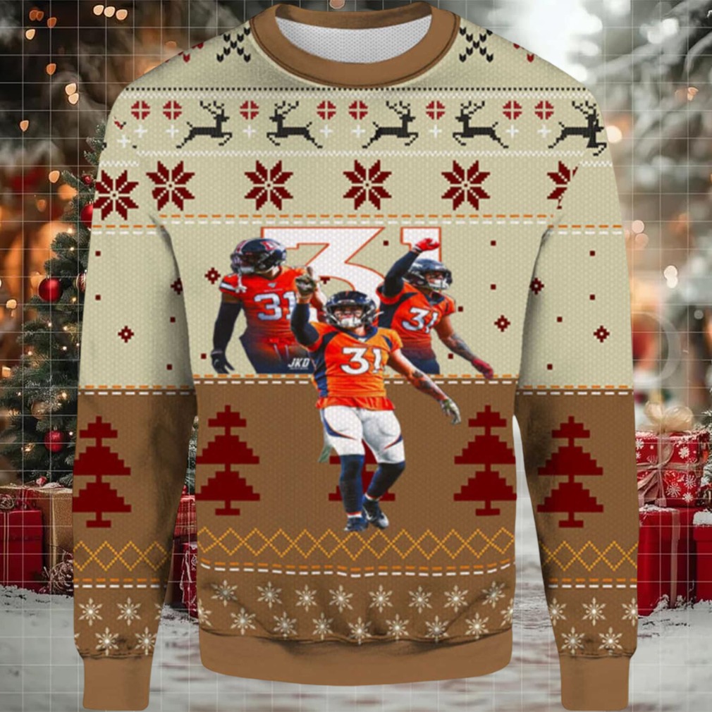 2025 Justin Simmons Denver Broncos Ugly Christmas Sweater