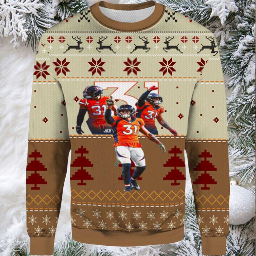 2025 Justin Simmons Denver Broncos Ugly Christmas Sweater