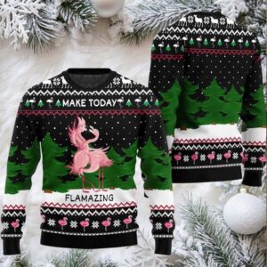 2025 Make Today Flamazing Flamingo Ugly Christmas Sweater