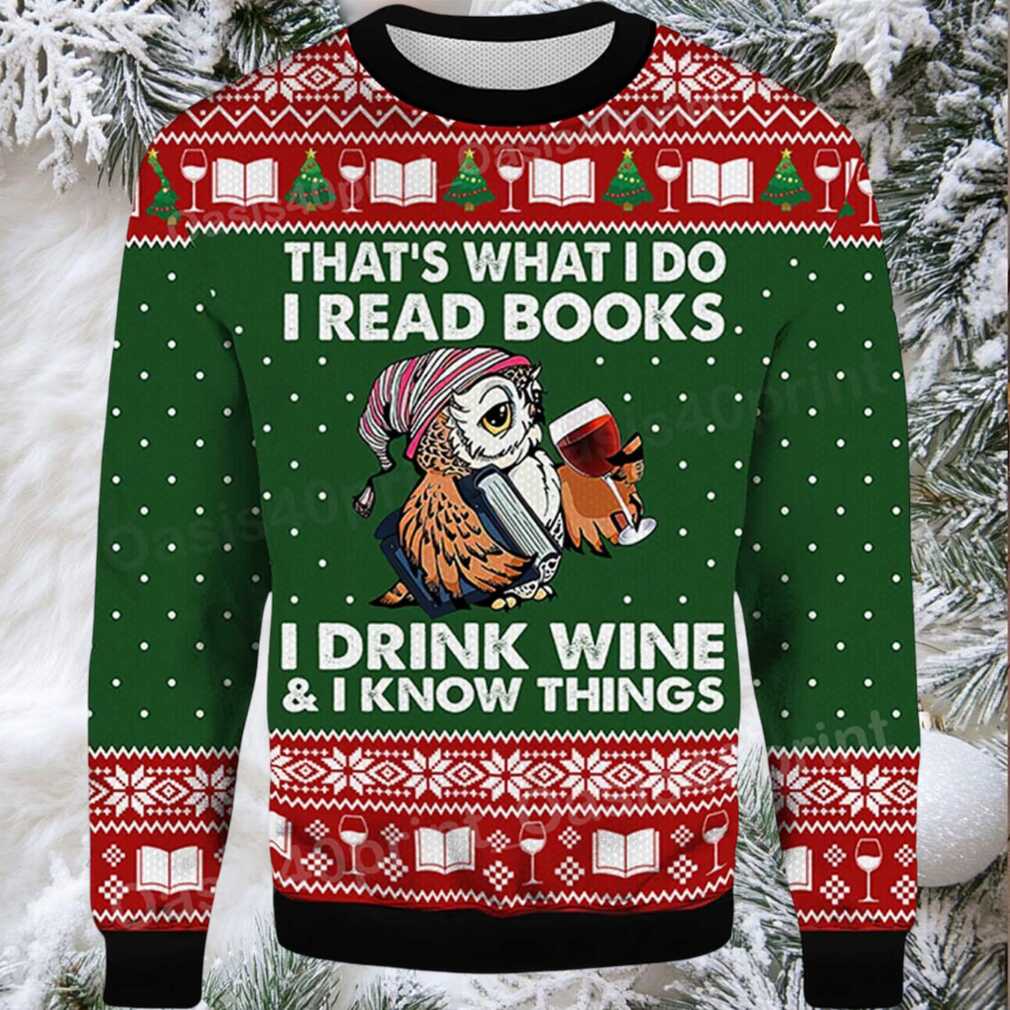 2025 Owl That’s What I Do I Read Books I Drink Wine and I Know Things Ugly Christmas Sweater