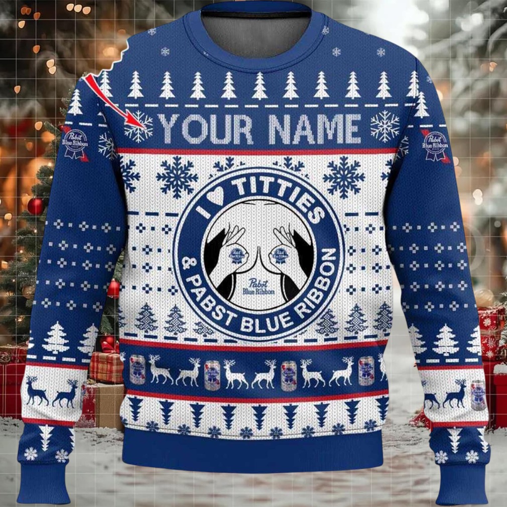 2025 Pabst Blue Ribbon Titties Christmas Ugly Sweater