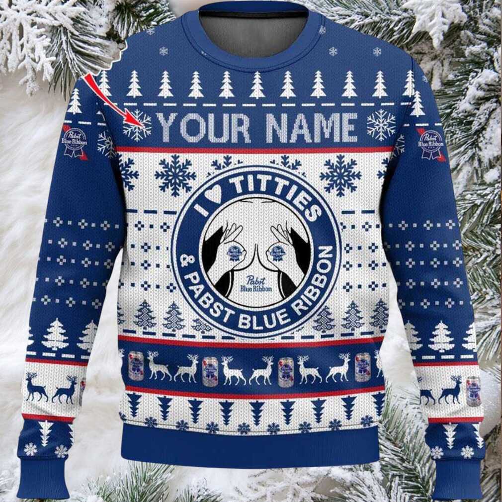 2025 Pabst Blue Ribbon Titties Christmas Ugly Sweater