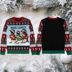 2025 Penguin Waddle Service Christmas Ugly Sweater