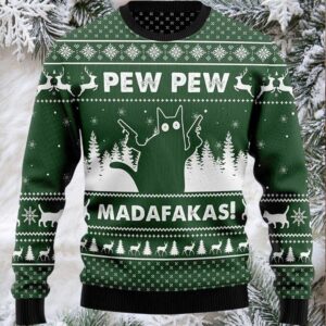 2025 Pew Pew Madafakas Cat Ugly Christmas Sweater