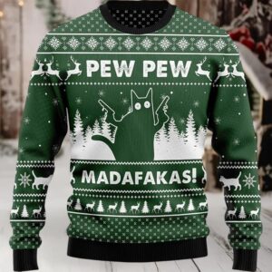 2025 Pew Pew Madafakas Cat Ugly Christmas Sweater