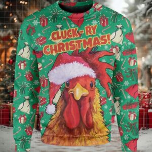 2025 Rooster Chicken Santa Christmas Ugly Sweater 2025 Rooster Chicken Santa Christmas Ugly Sweater