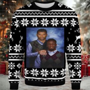 2025 Russell Wilson Jerry Jeudy Step Brother Denver Broncos Ugly Christmas Sweater 2025 Russell Wilson Jerry Jeudy Step Brother Denver Broncos Ugly Christmas Sweater