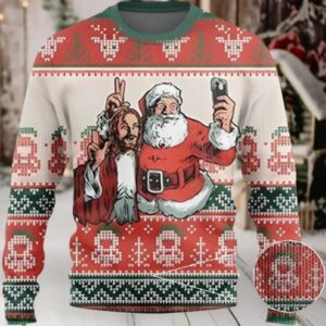 2025 Santa And Jesus Selfie Ugly Christmas Sweater