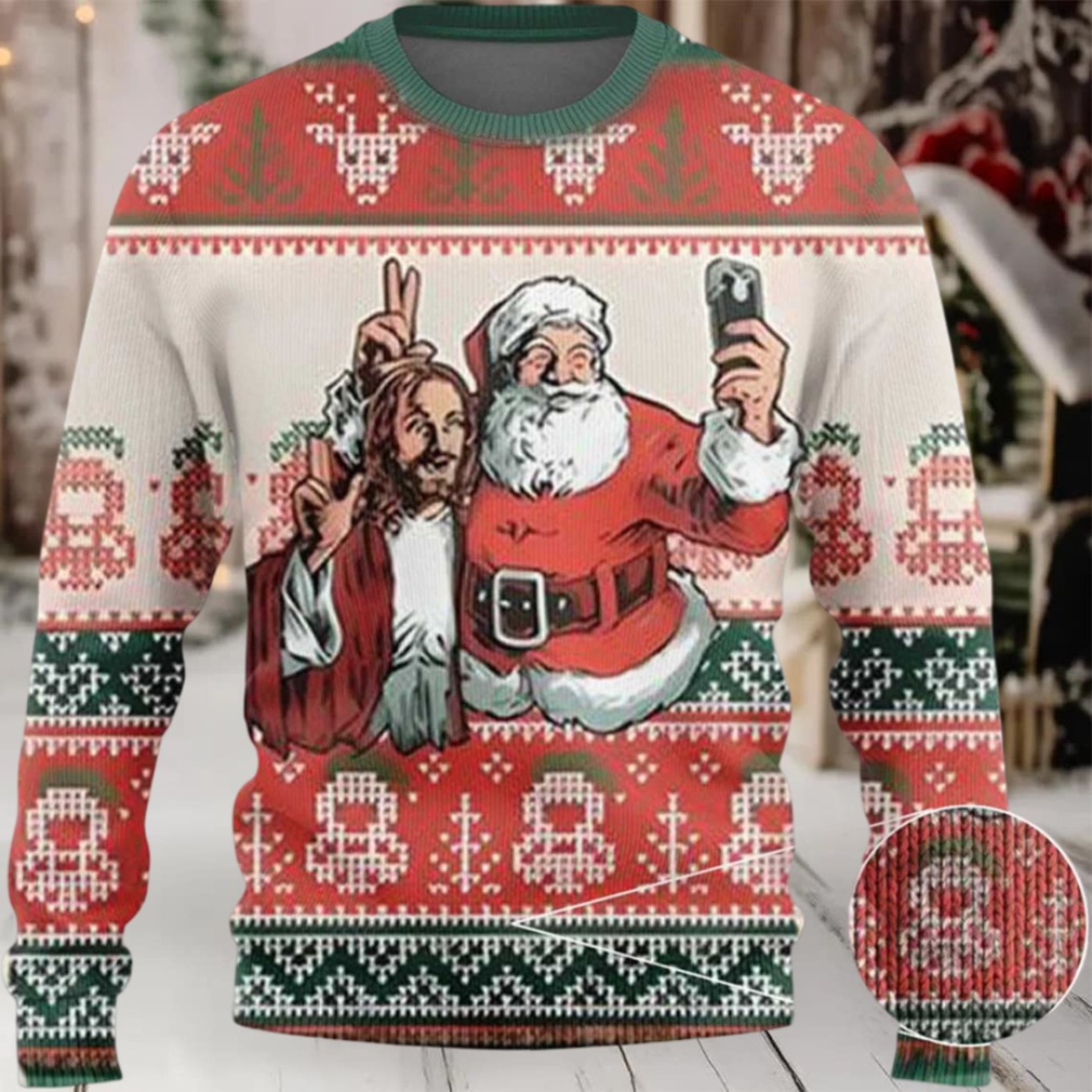 2025 Santa And Jesus Selfie Ugly Christmas Sweater 2025 Santa And Jesus Selfie Ugly Christmas Sweater