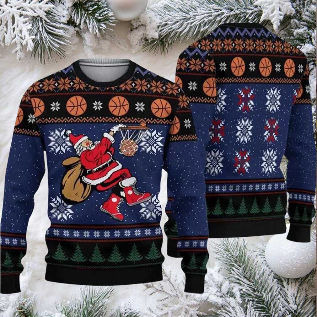 2025 Santa Playing Basketball Ugly Christmas Sweater 2025 Santa Playing Basketball Ugly Christmas Sweater