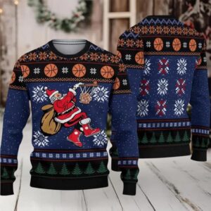 2025 Santa Playing Basketball Ugly Christmas Sweater