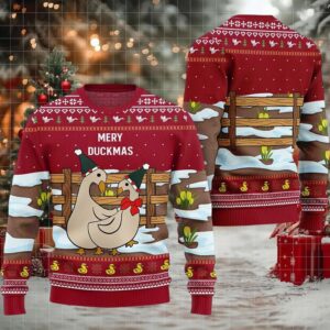 2025 Seriously Naughty Duck On The Farm Ugly Christmas Sweater 2025 Seriously Naughty Duck On The Farm Ugly Christmas Sweater