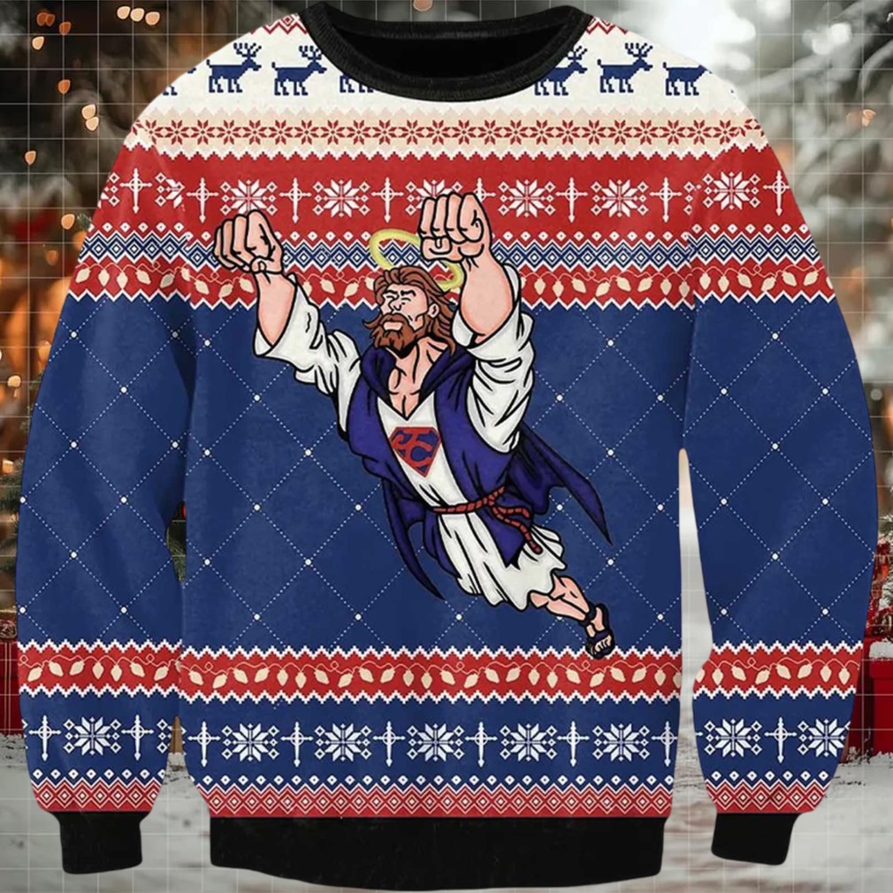 2025 Super Jesus Ugly Christmas Sweater 2025 Super Jesus Ugly Christmas Sweater