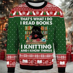2025 That’s What I Do I Read Books Black Cat Ugly Christmas Sweater