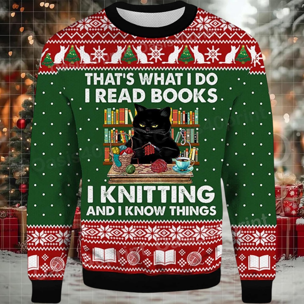 2025 That’s What I Do I Read Books Black Cat Ugly Christmas Sweater