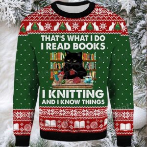 2025 That’s What I Do I Read Books Black Cat Ugly Christmas Sweater
