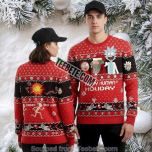 Rick And Morty Happy Human Ugly Christmas Sweater Funny Red Family