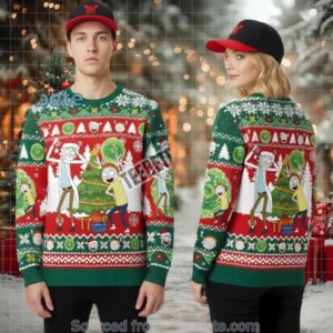 Rick And Morty Christmas Tree Ugly Christmas Sweater Red Green Mens