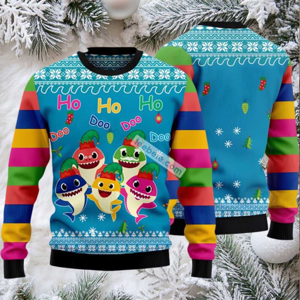 Shark Face Doo Doo Doo Ugly Christmas Sweater Blue Vintage Shark Face Doo Doo Doo Ugly Christmas Sweater Blue Vintage