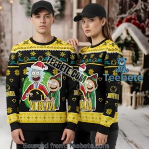 Rick And Morty Nirvana Holiday Knit Ugly Christmas Sweater Yellow Mens Rick And Morty Nirvana Holiday Knit Ugly Christmas Sweater Yellow Mens