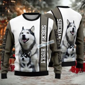 Siberian Husky Family Ugly Christmas Sweater White Vacation