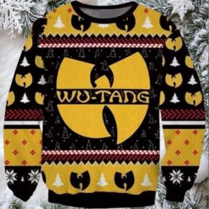 Wu Tang Clan Logo Print Ugly Christmas Sweater Black Yellow Color Wu Tang Clan Logo Print Ugly Christmas Sweater Black Yellow Color