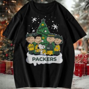 Green Bay Packers Christmas T shirt featuring Peanuts characters