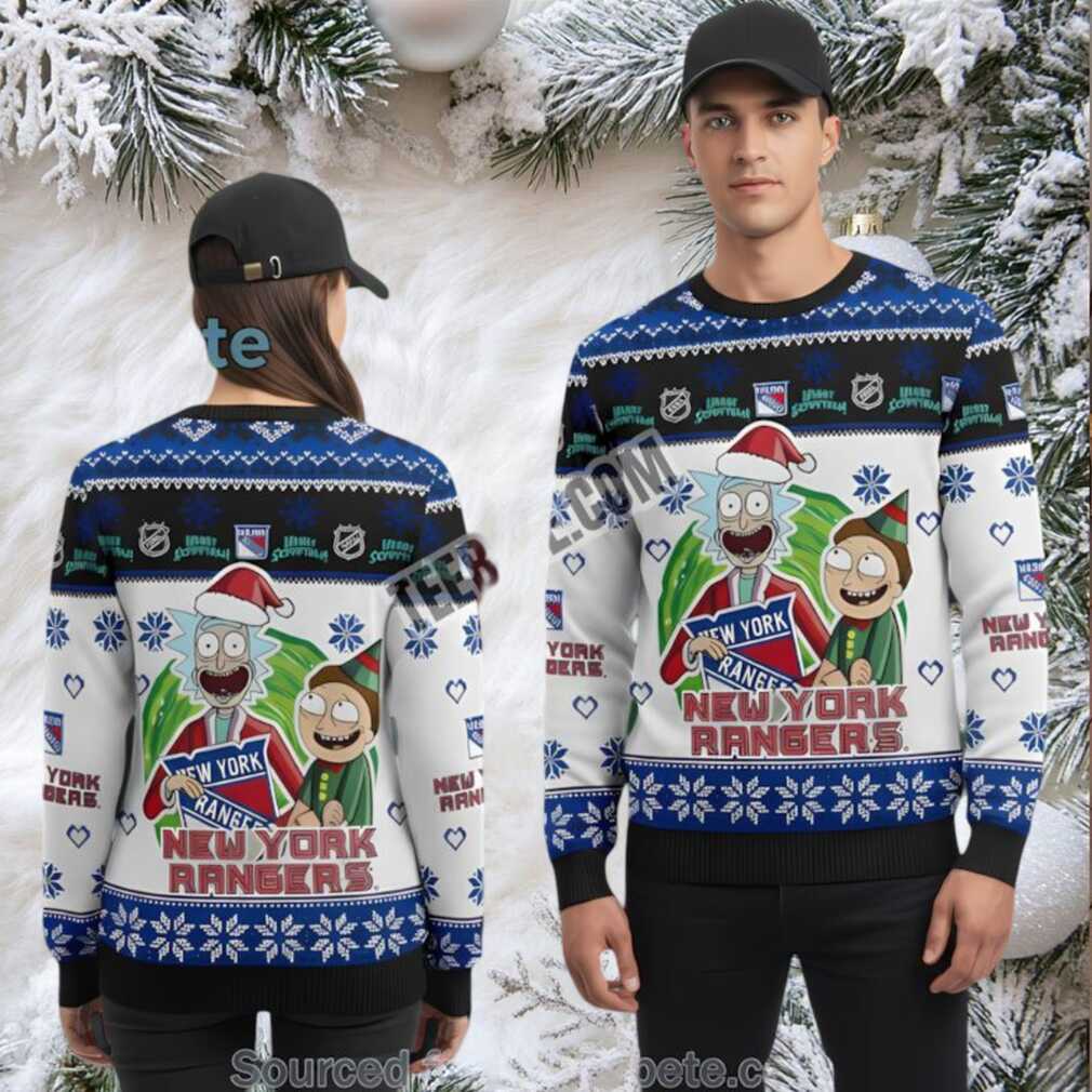 Rick And Morty New York Rangers Ugly Christmas Sweater Blue White Family Rick And Morty New York Rangers Ugly Christmas Sweater Blue White Family