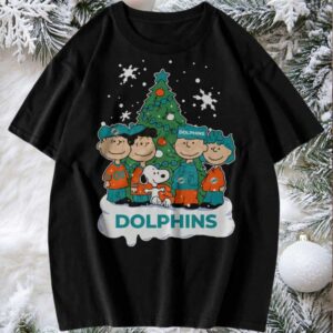 Peanuts Snoopy and Friends Miami Dolphins Christmas Tree T Shirt