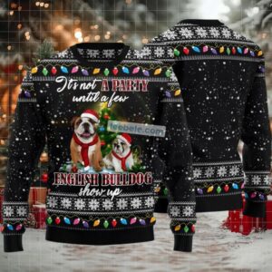 A Party English Bulldog Show Up Ugly Christmas Sweaters Family Black