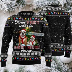 A Party English Bulldog Show Up Ugly Christmas Sweaters Family Black