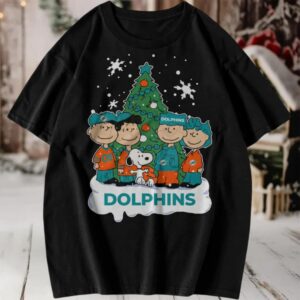 Peanuts Snoopy and Friends Miami Dolphins Christmas Tree T Shirt