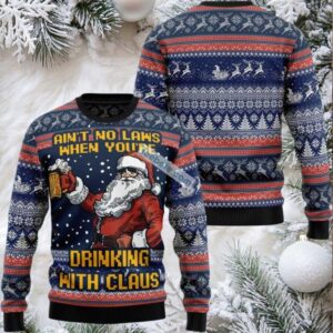 Aint No Laws When Youre Drinking With Claus Vintage Ugly Christmas Sweater