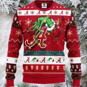 Alabama Crimson Tide Grinch Ugly Christmas Sweater, Grinch Xmas Sweater, NFL Xmas Sweater