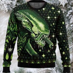 Alien Themed Pixel Art Ugly Christmas Sweater – Festive & Unique Holiday Knitwear