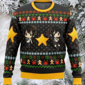 Anime Holiday Sweater – Festive Christmas Chibi Characters & Gingerbread Design