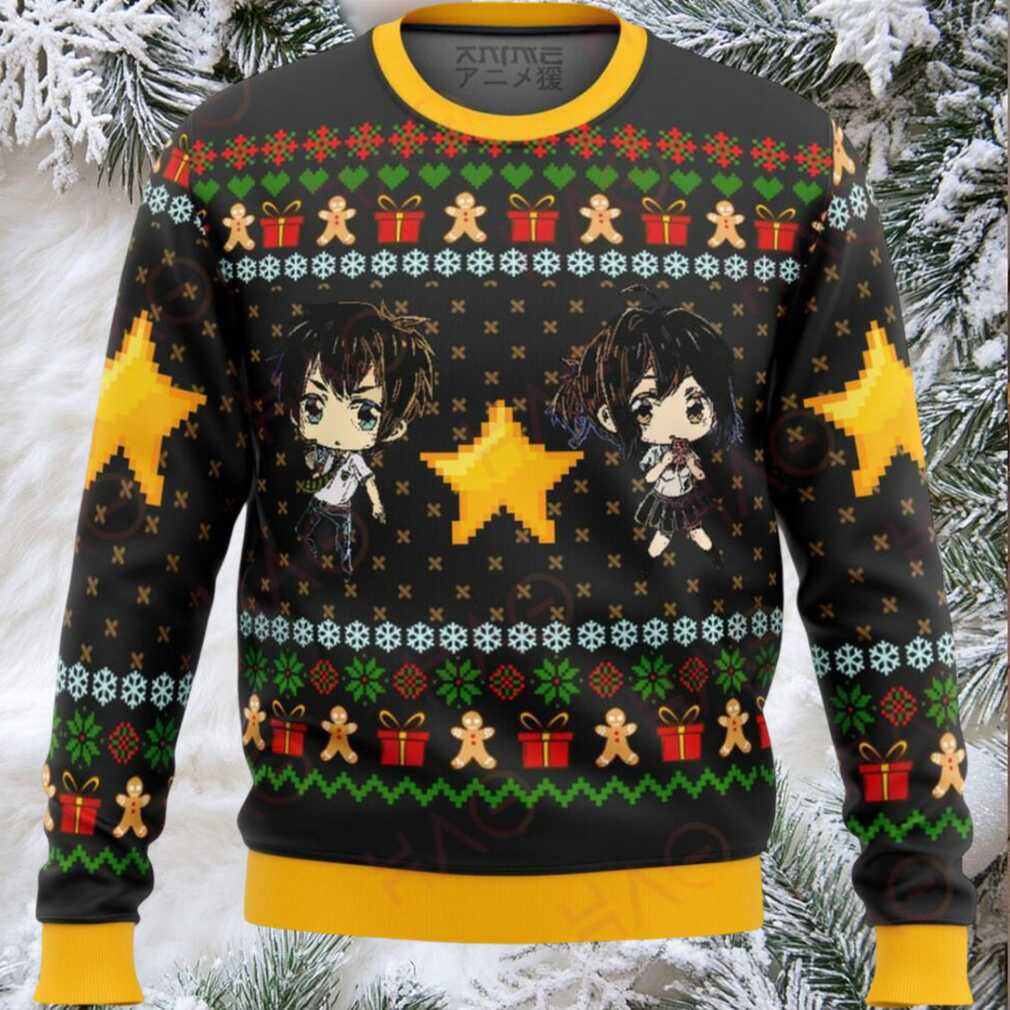 Anime Holiday Sweater - Festive Christmas Chibi Characters & Gingerbread Design