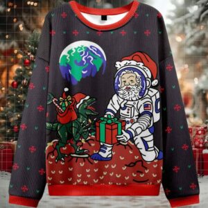 Astronaut Santa Black Ugly Christmas Sweater