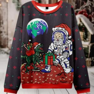 Astronaut Santa Black Ugly Christmas Sweater