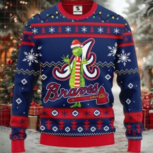 Atlanta Braves Funny Grinch Ugly Christmas Sweater, Grinch Xmas Sweater