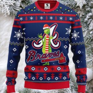 Atlanta Braves Funny Grinch Ugly Christmas Sweater, Grinch Xmas Sweater